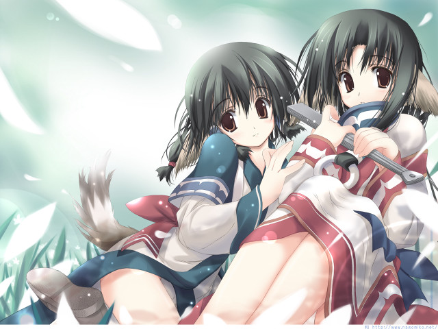 Anime girls sitting sword bird free wallpaper - medium preview image