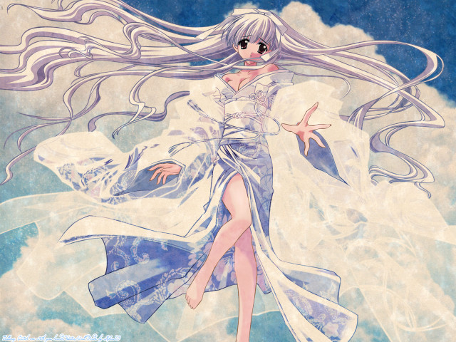 Woman longhair whitedress clouds anime free wallpaper - medium preview image