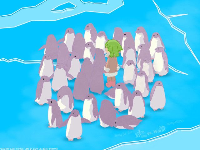 Penguins person green umbrella blue free wallpaper - medium preview image