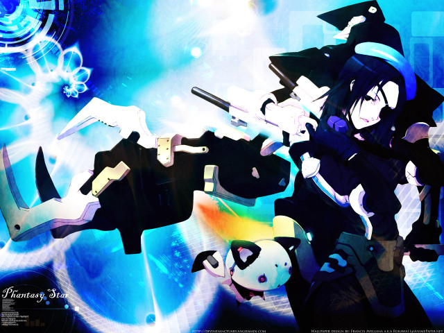 Anime girl gun blue stars free wallpaper - medium preview image