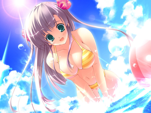 Girl bikini floating clouds sunlight free wallpaper - medium preview image