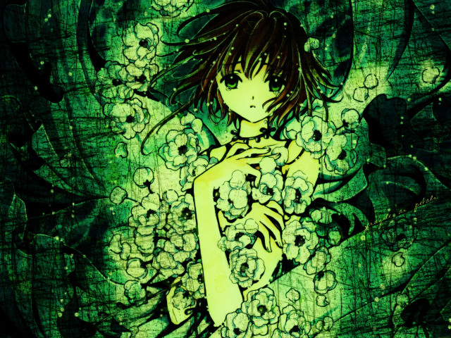 Girl green dress forest flower free wallpaper for desktop - medium preview image