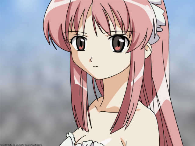Pink hair white dress anime free wallpaper - medium preview image