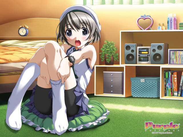 Green haired sitting bedroom clock free wallpaper for desktop - medium preview image
