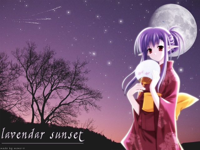 Red kimono fullmoon starry sky free wallpaper - medium preview image
