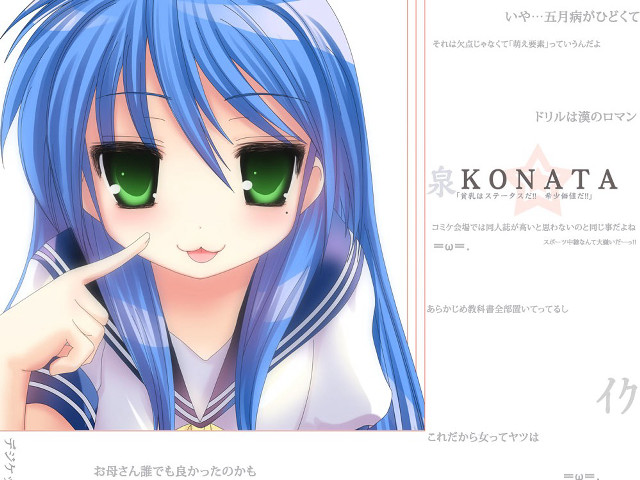 Bluehair greeneyes girl pointing sign free wallpaper - medium preview image