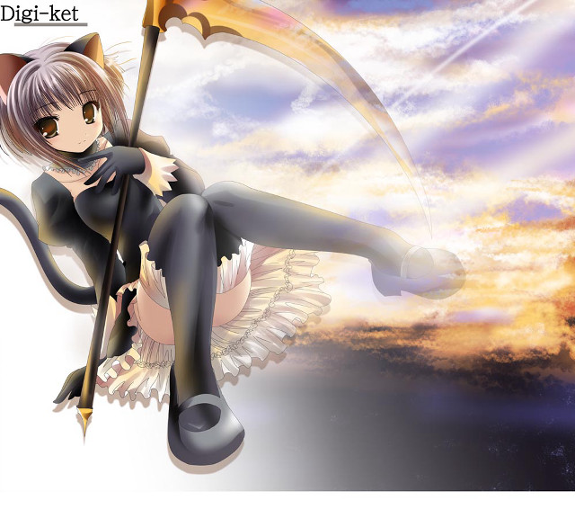 Anime catgirl sunset sky clouds free wallpaper - medium preview image
