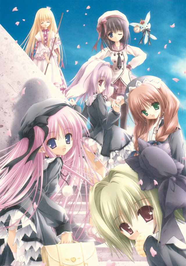 Anime girls stairway sky confetti free wallpaper - medium preview image