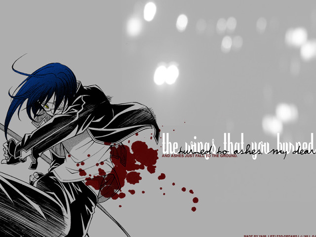 Anime bluehair sword blood wings free wallpaper - medium preview image