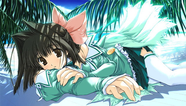 Anime girl laying palm trees free wallpaper - medium preview image