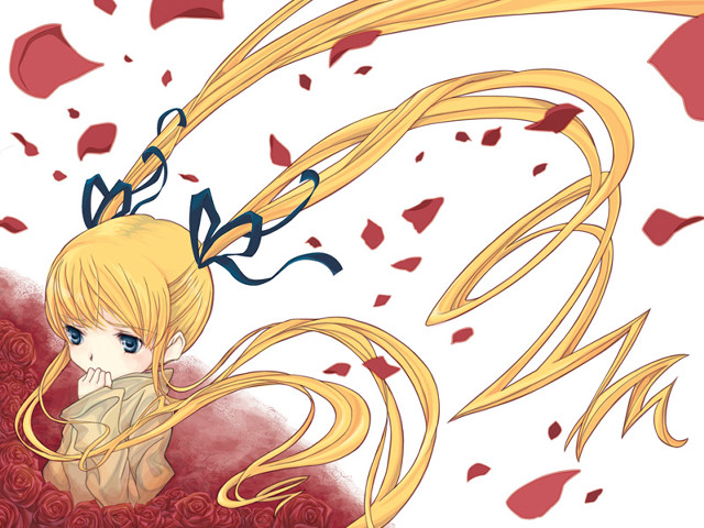 Blonde girl bow red petals free wallpaper - medium preview image