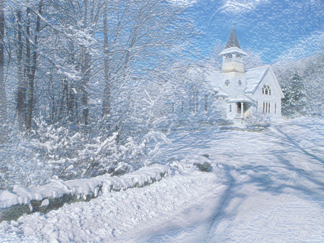 White church snowy forest path free wallpaper - medium preview image