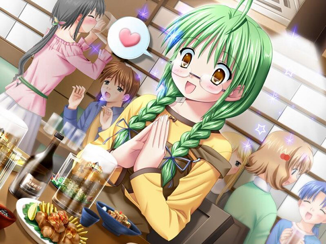 Group people food drinks greenhair free wallpaper - medium preview image