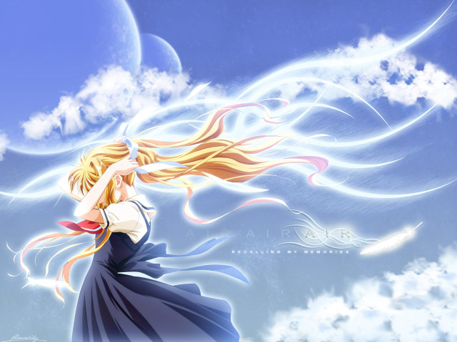 Girl blue dress flying clouds #3 free wallpaper - medium preview image