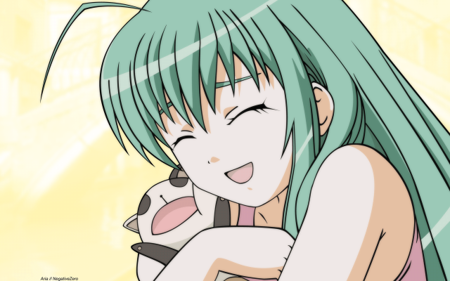 Green hair smiling girl yellow free wallpaper - medium preview image