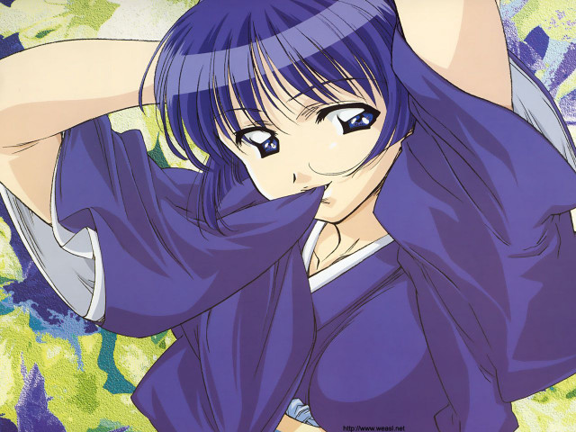 Blue hair girl kimono posing free wallpaper - medium preview image