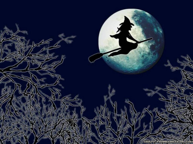 Witch flying sky full moon free wallpaper - medium preview image