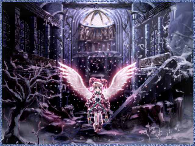 Angelic girl snowy wings clock free wallpaper - medium preview image