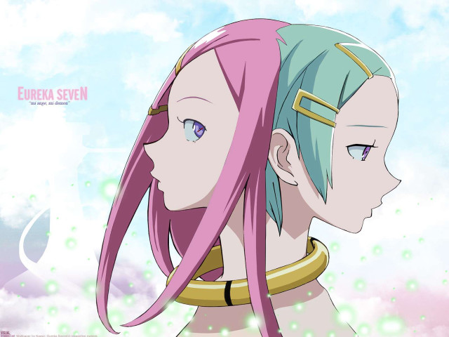 Pink hair blue eyes 2girls free wallpaper - medium preview image