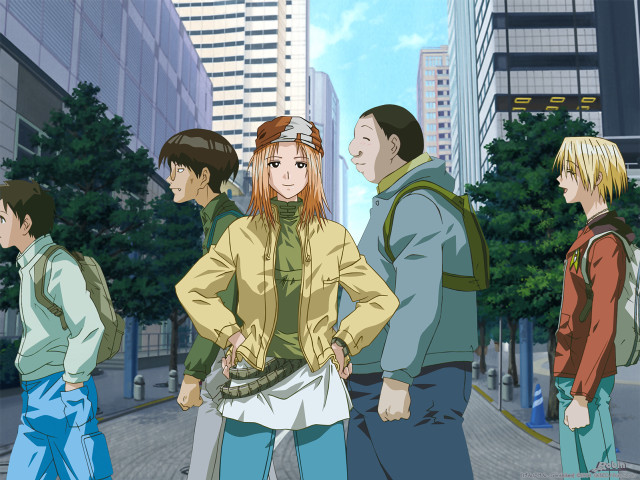 City street group people buildings free wallpaper - medium preview image