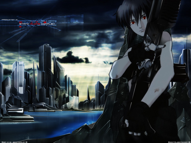 Anime girl city night clouds free wallpaper - medium preview image
