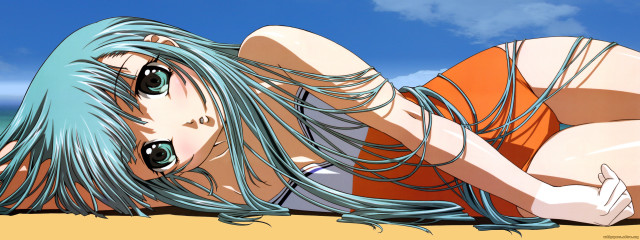 Blue hair beach lying anime free wallpaper - medium preview image