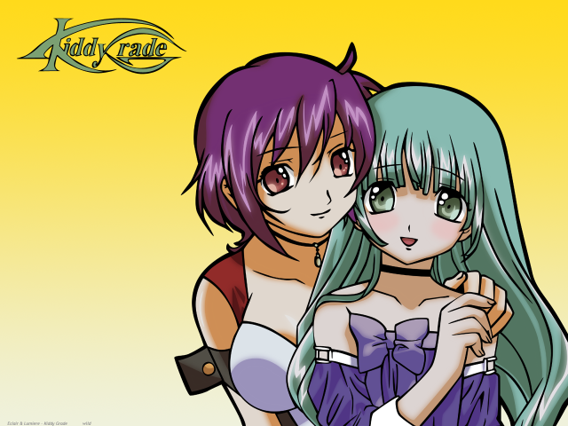 Anime girls hug yellow gradient free wallpaper - medium preview image