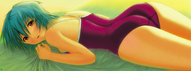 Green hair woman bed lying free wallpaper - medium preview image