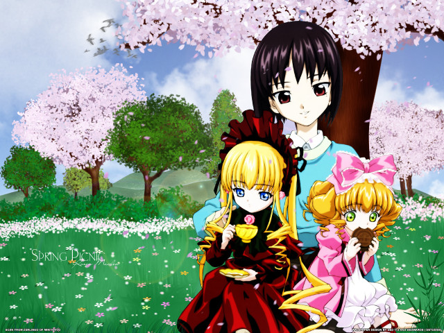 Anime girls flower field spring free wallpaper - medium preview image