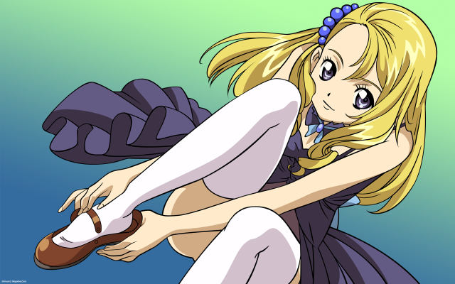 Cartoon girl ponytail dress sitting free wallpaper - medium preview image