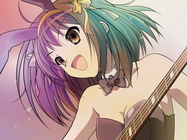 Girl guitar bow purple hair free wallpaper - medium preview image