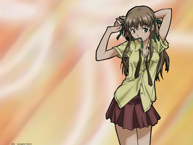 Girl green shirt brown skirt free wallpaper - medium preview image