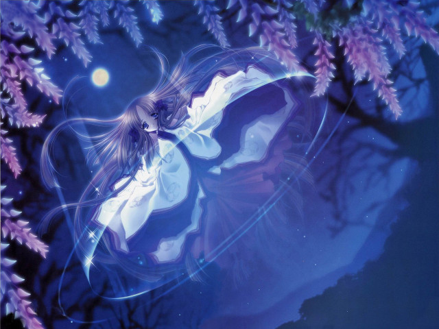 Flying woman purple tree fullmoon free wallpaper - medium preview image