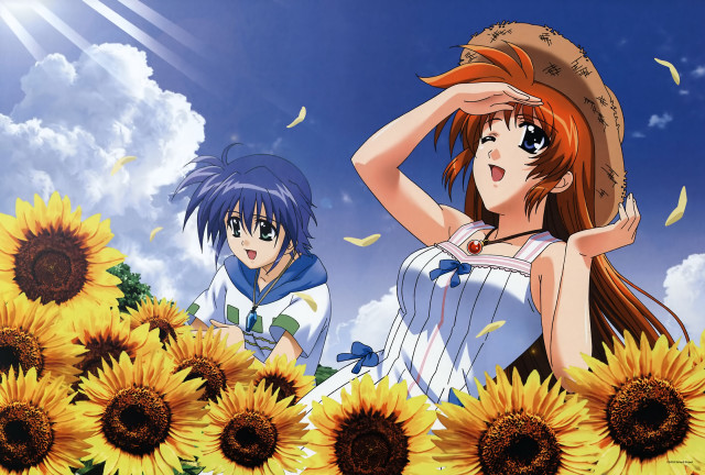 Sunflowers field anime characters summer free wallpaper - medium preview image