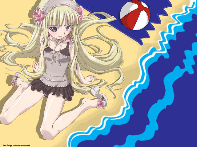 Girl beach ball anime sitting free wallpaper - medium preview image