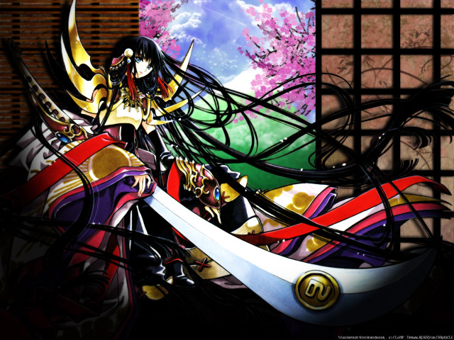 Anime girl sword flower trees free wallpaper - medium preview image