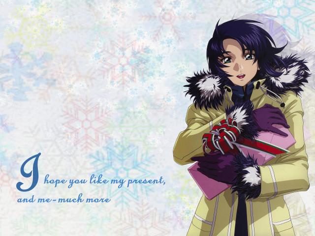 Woman yellow coat cat snowflake free wallpaper - medium preview image