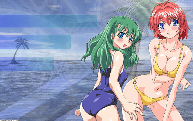 Beach anime girls palm trees #3 free wallpaper - medium preview image