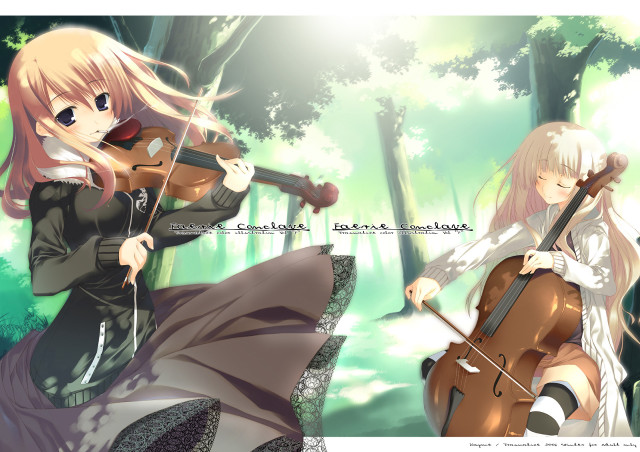 Anime girls violin forest music free wallpaper - medium preview image