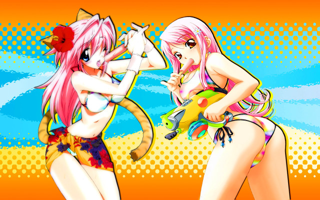 Pink hair anime girls cat free wallpaper - medium preview image