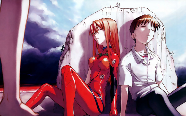 Man woman rockwall clouds neoromanticism free wallpaper - medium preview image