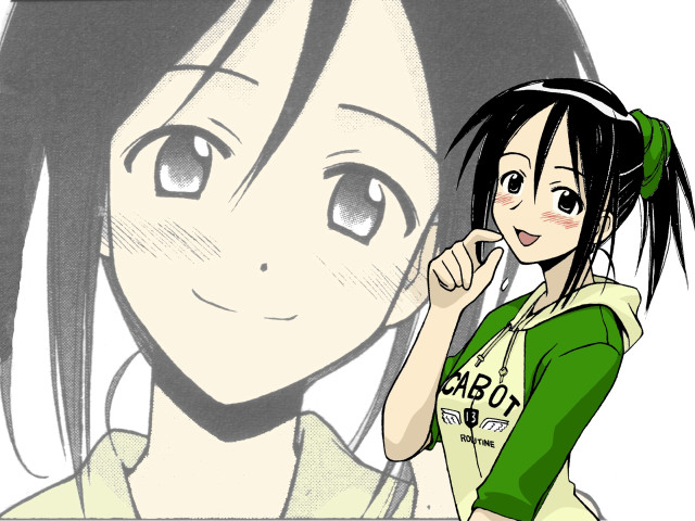 Girl green shirt ponytail manga free wallpaper - medium preview image
