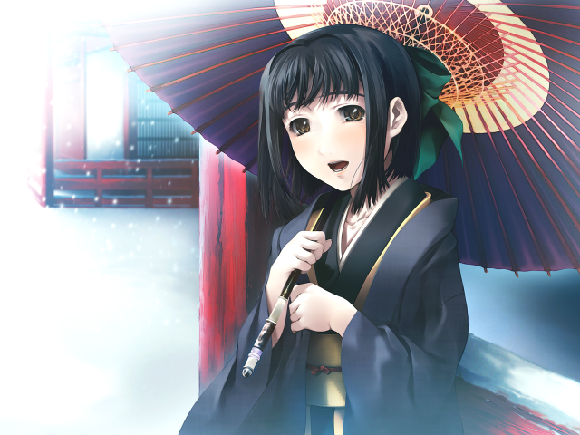 Woman kimono umbrella snow red #2 free wallpaper - medium preview image