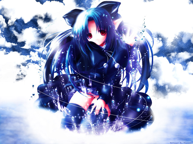 Anime girl cloud cat sky free wallpaper - medium preview image