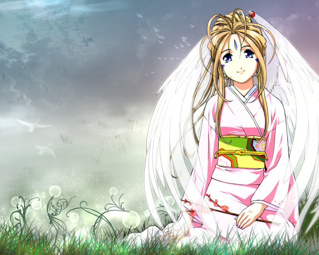 Angel wings blonde girl kimono free wallpaper - medium preview image