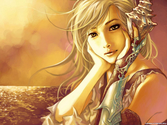Seashell woman sea background yellow free wallpaper - medium preview image