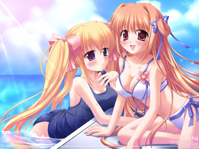 Anime girls surfboard water blonde free wallpaper - medium preview image