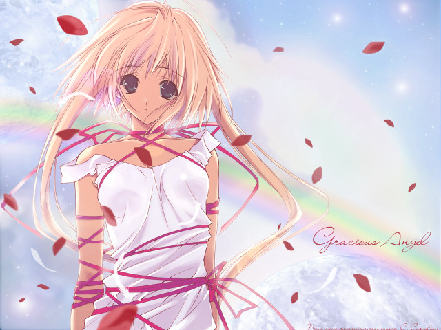 Blonde girl white dress rainbow free wallpaper - medium preview image