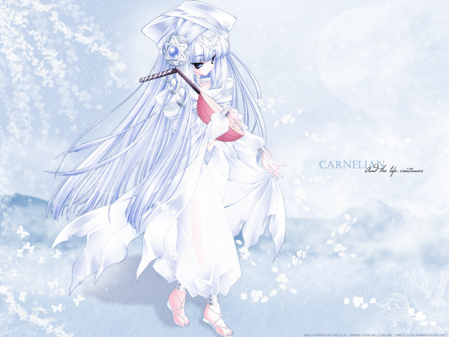 Anime white dress long hair free wallpaper - medium preview image