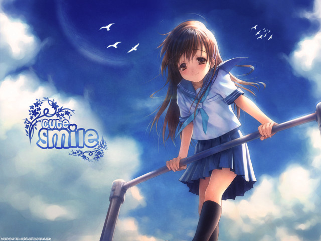 Girl cane standing rail sky free wallpaper - medium preview image